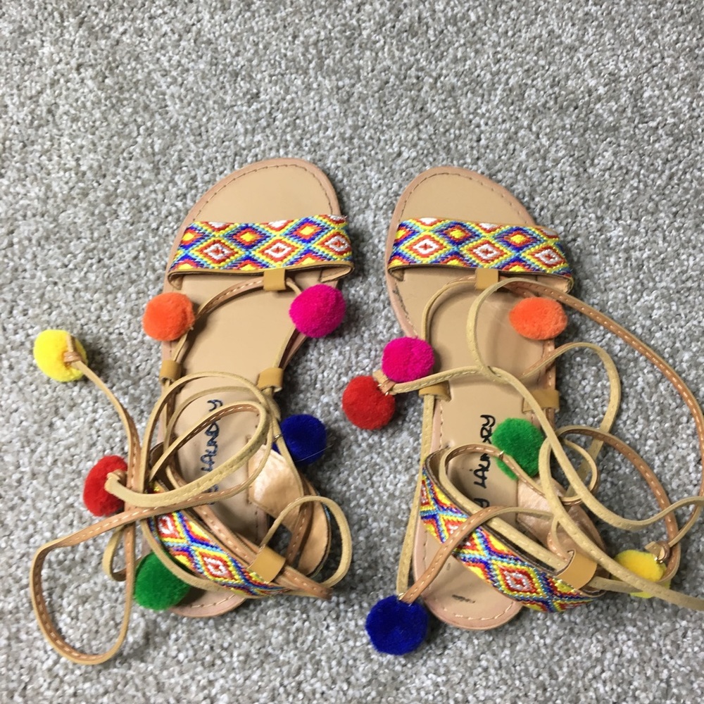 Size 6 Tie Up Pom Pom Sandals